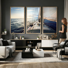 Sailboat Wall Art Canvas Print, Ocean Sunset Sailing Framed
