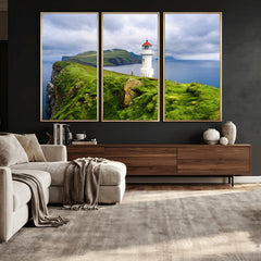 Coastal Lighthouse Wall Art Canvas Print, Cliffside Ocean
