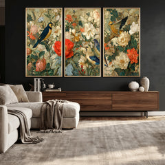 Vintage Birds and Flowers Wall Art Canvas Print, Botanical