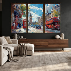 London City Street Wall Art Canvas Print, Big Ben & Red Bus