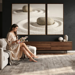 Zen Garden Stone Sand Canvas | Japanese Rock Garden Wall Art