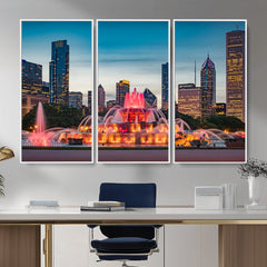 Chicago Wall Art Canvas Print - Chicago City Downtown Night