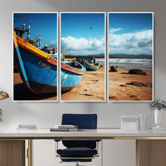 Fishing Boats Wall Art Canvas Print, Coastal Boat Beach