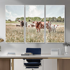 Texas Longhorn Cattle Wall Art Canvas Print: Western Ranch