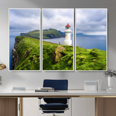 Coastal Lighthouse Wall Art Canvas Print, Cliffside Ocean