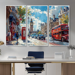 London City Street Wall Art Canvas Print, Big Ben & Red Bus