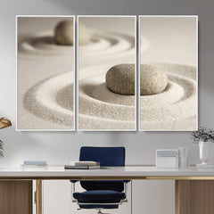 Zen Garden Stone Sand Canvas | Japanese Rock Garden Wall Art