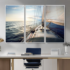 Sailboat Wall Art Canvas Print, Ocean Sunset Sailing Framed