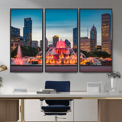 Chicago Wall Art Canvas Print - Chicago City Downtown Night