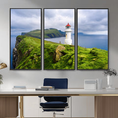 Coastal Lighthouse Wall Art Canvas Print, Cliffside Ocean