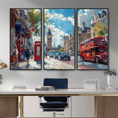 London City Street Wall Art Canvas Print, Big Ben & Red Bus