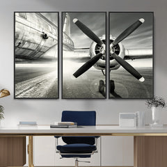 Vintage Airplane Wall Art Canvas Print, Black and White