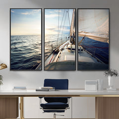 Sailboat Wall Art Canvas Print, Ocean Sunset Sailing Framed