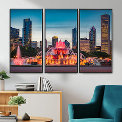 Chicago Wall Art Canvas Print - Chicago City Downtown Night