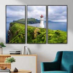 Coastal Lighthouse Wall Art Canvas Print, Cliffside Ocean