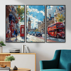 London City Street Wall Art Canvas Print, Big Ben & Red Bus