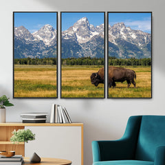 Bison in Mountain Landscape Wall Art Canvas Print – Western