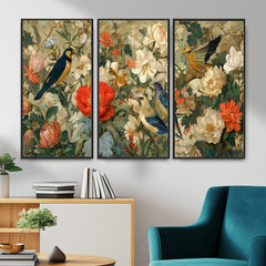 Vintage Birds and Flowers Wall Art Canvas Print, Botanical