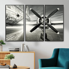 Vintage Airplane Wall Art Canvas Print, Black and White