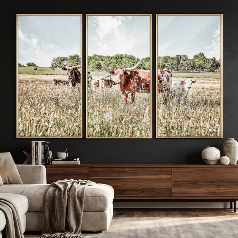 Texas Longhorn Cattle Wall Art Canvas Print: Western Ranch
