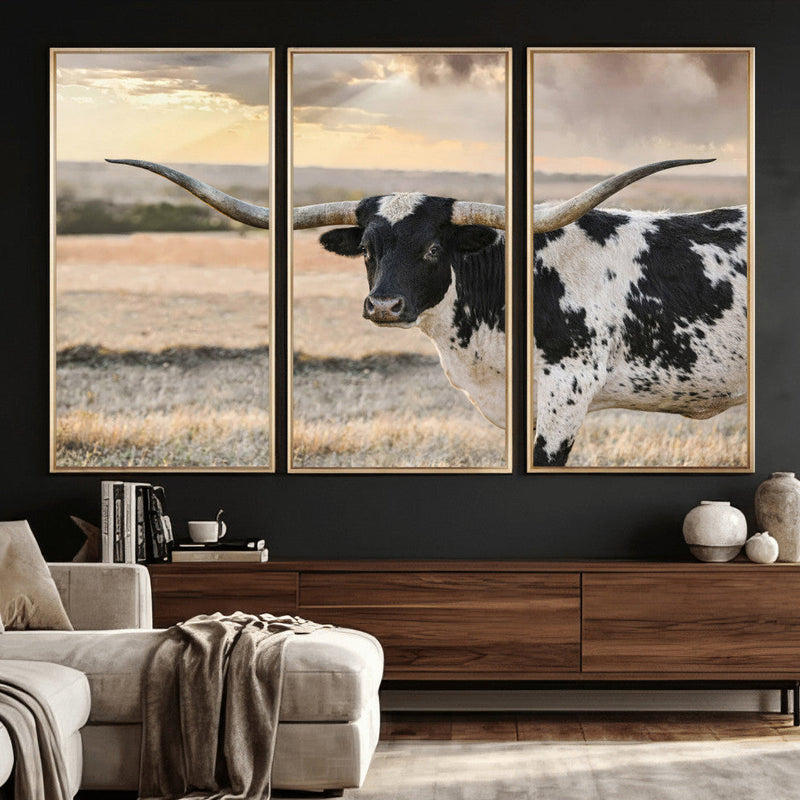 Texas Longhorn Bull Rustic Wall Art Canvas Print