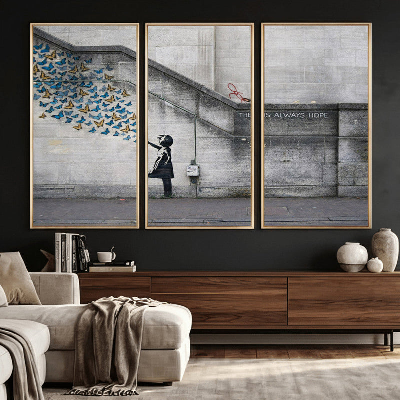 Banksy Girl with Butterflies Street Art Wall Art Canvas
