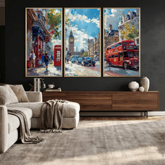 London City Street Wall Art Canvas Print, Big Ben & Red Bus
