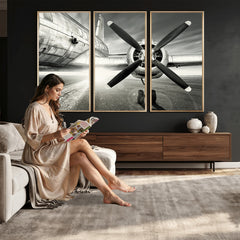 Vintage Airplane Wall Art Canvas Print, Black and White