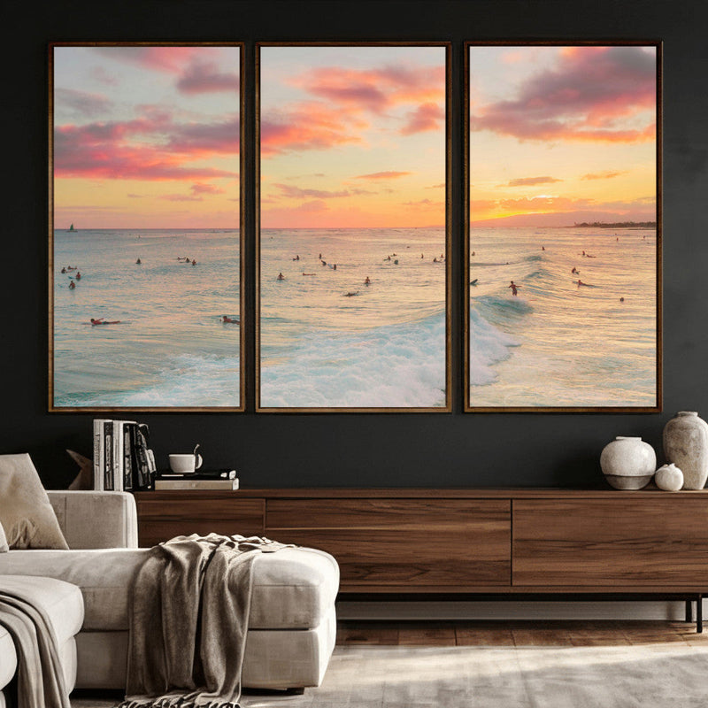 Sunset Beach Wall Art Canvas Print – Soft Coastal
