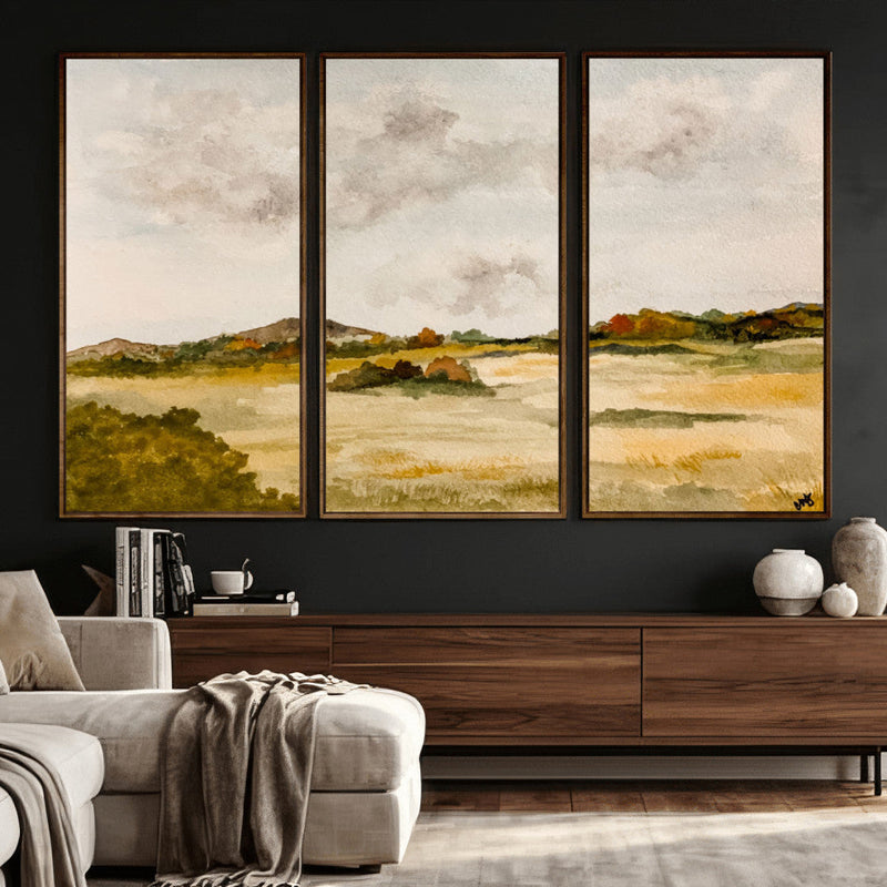 Watercolor Abstract Countryside Wall Art Canvas Print,