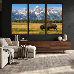 Bison in Mountain Landscape Wall Art Canvas Print – Western