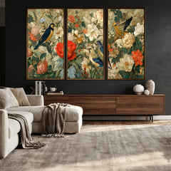 Vintage Birds and Flowers Wall Art Canvas Print, Botanical