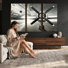 Vintage Airplane Wall Art Canvas Print, Black and White