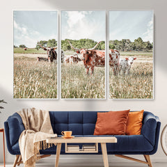 Texas Longhorn Cattle Wall Art Canvas Print: Western Ranch