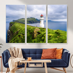Coastal Lighthouse Wall Art Canvas Print, Cliffside Ocean