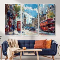 London City Street Wall Art Canvas Print, Big Ben & Red Bus