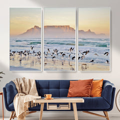Seagulls Over Ocean Wall Art Canvas Print – Coastal Beach