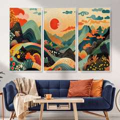 Yayoi Kusama Boho Mountain Landscape Large Wall Art,