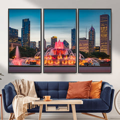 Chicago Wall Art Canvas Print - Chicago City Downtown Night