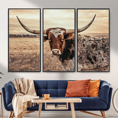 Texas Longhorn Wall Art Canvas Print – Western Cattle Ranch