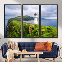 Coastal Lighthouse Wall Art Canvas Print, Cliffside Ocean