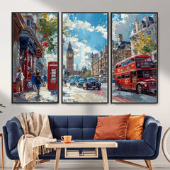 London City Street Wall Art Canvas Print, Big Ben & Red Bus