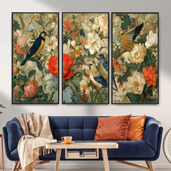 Vintage Birds and Flowers Wall Art Canvas Print, Botanical
