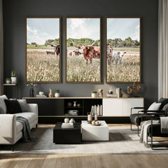 Texas Longhorn Cattle Wall Art Canvas Print: Western Ranch