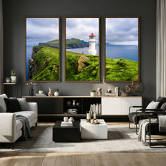 Coastal Lighthouse Wall Art Canvas Print, Cliffside Ocean