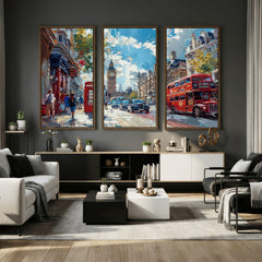 London City Street Wall Art Canvas Print, Big Ben & Red Bus