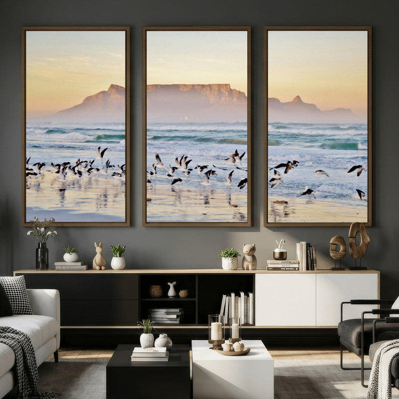 Seagulls Over Ocean Wall Art Canvas Print – Coastal Beach