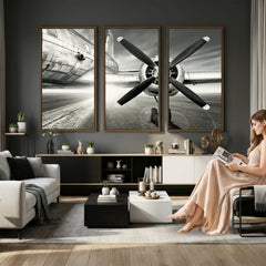 Vintage Airplane Wall Art Canvas Print, Black and White
