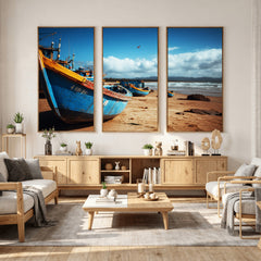 Fishing Boats Wall Art Canvas Print, Coastal Boat Beach
