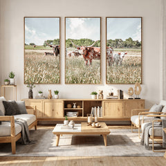 Texas Longhorn Cattle Wall Art Canvas Print: Western Ranch